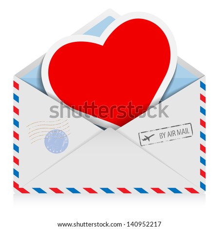 Illustration postal envelope with a heart isolated on a white background. Vector.