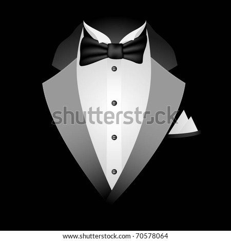 Illustration of tuxedo with bow tie on a black background. Vector.