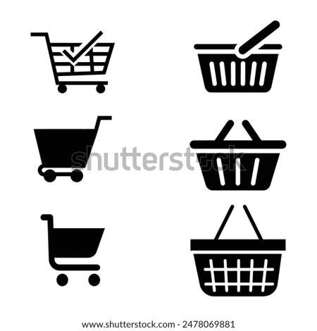 Shopping Cart and Basket Icon Set - Vector Illustration