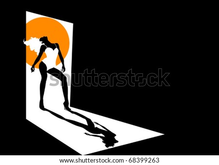 Silhouette Sexual Blonde In A Dark Room (Vector Illustration ...