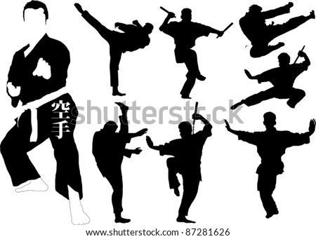 Silhouettes Of Martial Arts Fighters. Vector Illustration; - 87281626 ...