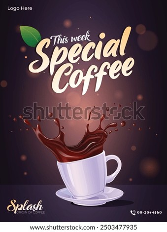 Coffee cup splash banner design Digital drawing coffee ads light background