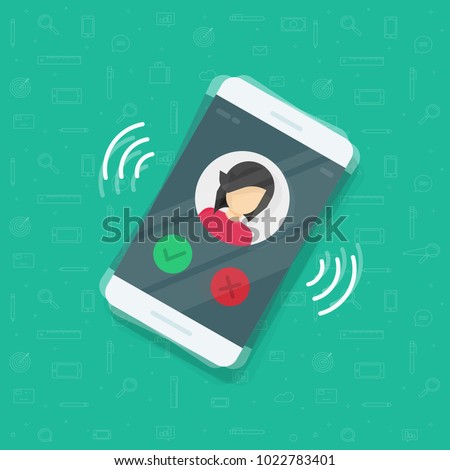 Smartphone or mobile phone ringing vector illustration, flat cartoon cellphone call or vibrate with contact info on display, ring of phone icon
