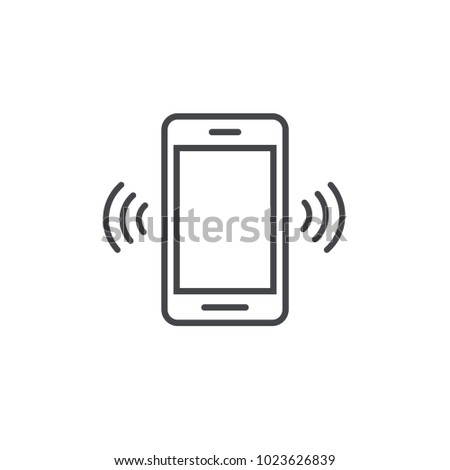 Smartphone or mobile phone ringing vector icon, line art outline cellphone call or vibrate pictogram, ring of phone symbol