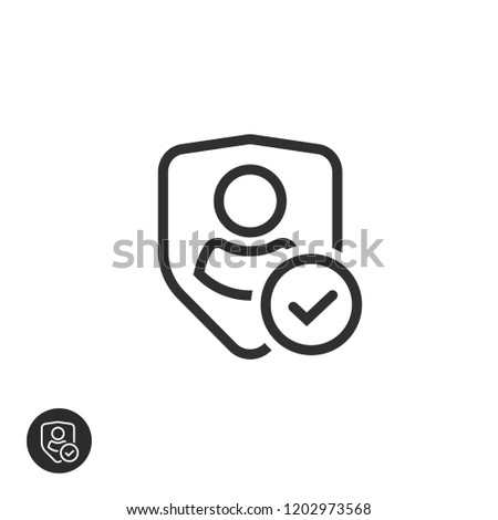 Privacy icon vector, line art outline shield with user silhouette symbol, personal protection authentic sign, authentication security icon, secure confidentiality label isolated
 Foto d'archivio © 