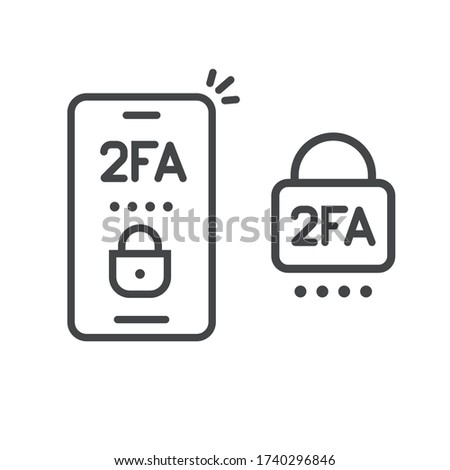 2fa icon line password secure login authentication verification vector outline art or sms push code messages symbol on smartphone mobile phone isolated pictogram, two factor or multi factor cellphone