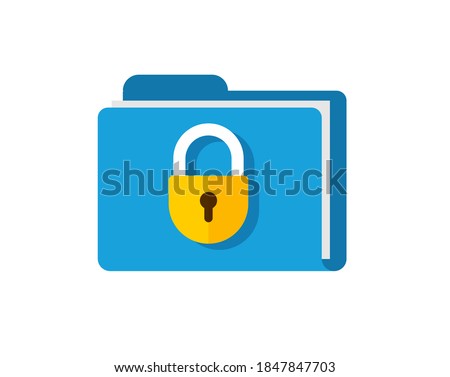 Secure confidential files folder with paper documents access and private lock vector flat icon, permission concept, privacy protection locked or secret data icon
