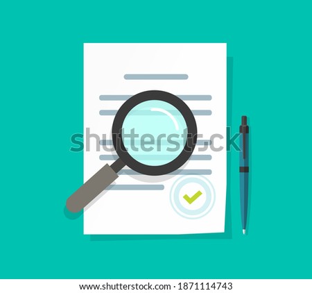 Statement terms document audit review vector flat, analysis inspection of agreement contract, compliance verification paper sheet page, evaluation or assessment of legal business text report 