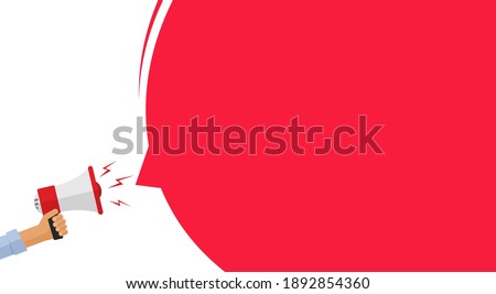 Attention important information message announcement from megaphone loud speaker banner vector flat cartoon, loudspeaker caution alert and  warning notice concept, advertisement template empty blank