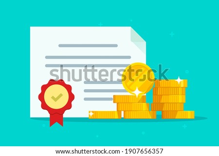 Investment bond or stock obligation document with seal stamp and money vector flat cartoon illustration, legal grant agreement, financial heritage inheritance paper certificate, award idea modern 
