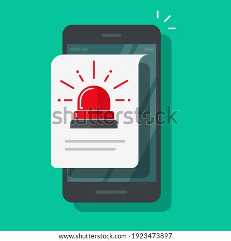 Mobile cellular phone alarm alert file icon or caution message vector flat cartoon isolated, risk attention warning safety info notice, smartphone notification with danger siren flasher data