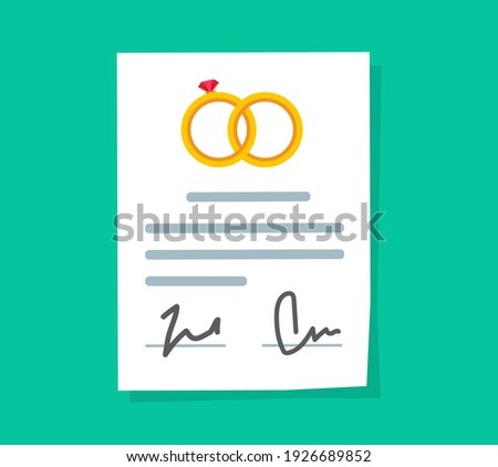Marriage contract or prenuptial agreement legal document vector flat cartoon icon, prenup wedding certificate with signatures ストックフォト © 