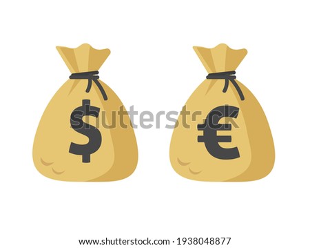 Dollar cash sack and euro money bag icon vector flat cartoon isolated on white sign clipart graphic illustration