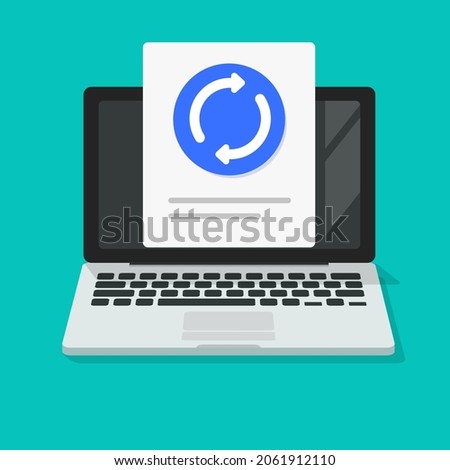 Updating file icon on computer or upgrading software online process vector, update installation on system data synchronization, restore information or digital maintenance idea, refresh or resetting 