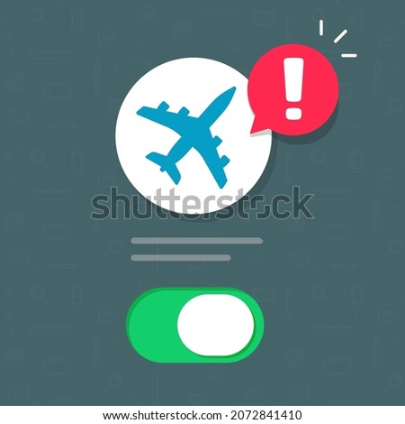 Airplane mode alert ui design vector or air plane interface switch warning notice flat cartoon, flight urgent info notification isolated