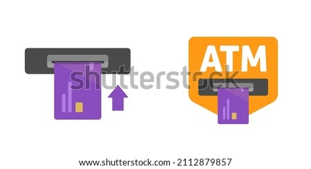 Atm machine slot with bank credit card insert vector icon or money service cashpoint teller or automatic pos terminal flat cartoon illustration isolated