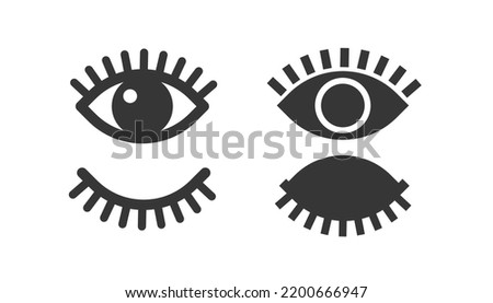 Eye with eyelash open and closed as visible and invisible vector icon or hide show password pictogram or watching surveillance vision shape graphic black and white isolated illustration