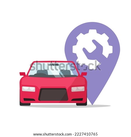 Car vehicle workshop repair service location map pin pointer marker vector icon graphic or auto garage fix point for automobile maintenance diagnostic with wrench and cogwheel gear clipart