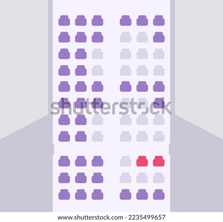 Seats plane map booking ui scheme vector or airplane place choose order interface selection online design, aircraft chair reservation layout chart top view app illustration, aeroplane inside indoor