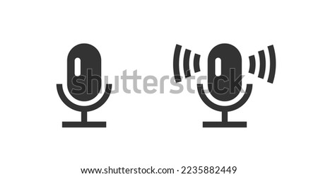 Mic voice over icon or studio microphone recording podcast pictogram silhouette line black white graphic clipart simple design, radio sound assistant speaker button, retro ui glyph editable symbol