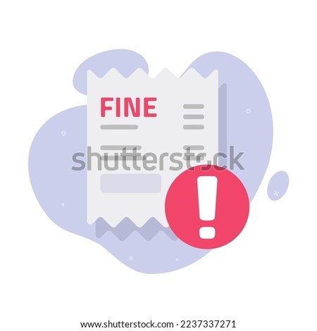 Fine penalty unpaid pay law debt icon vector charge or payment punishment mulct fee receipt invoice urgent due notice flat cartoon illustration, bill repay tax ticket, judicial recovery legal request