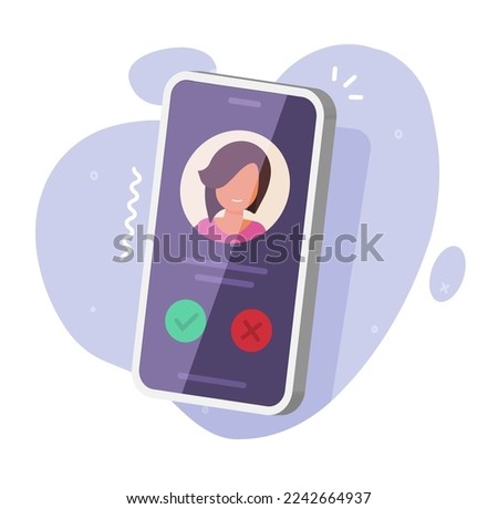 Cell phone 3d ringing call incoming vector icon or cellphone calling vibrating mobile smartphone with woman person on screen graphic illustration, perspective modern isolated cellular smart telephone