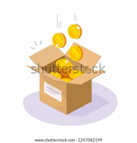 Crowdfunding money collect icon vector or fundraiser donation box 3d isometric illustration, funding contribution campaign coins, capitalize sponsor finances budget, charity capital, financial cushion
