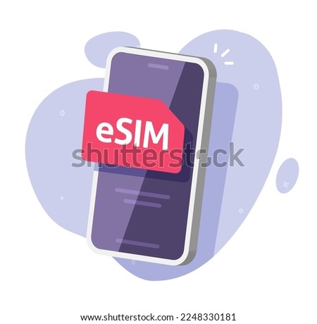 Esim cell phone icon 3d design vector or electronic embedded sim card on cellphone smartphone mobile technology illustration concept