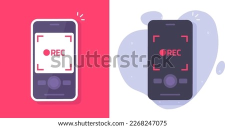 Video recording mobile app on cell phone as security surveillance camera flat graphics illustration, smartphone cellphone rec screen software for web cam image clipart