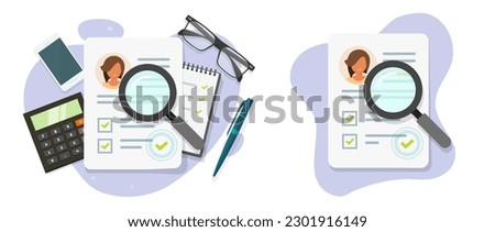 Human resources recruit manage job research vector icon graphic illustration flat design, candidate search personal employee information, customer info data research audit clipart image
