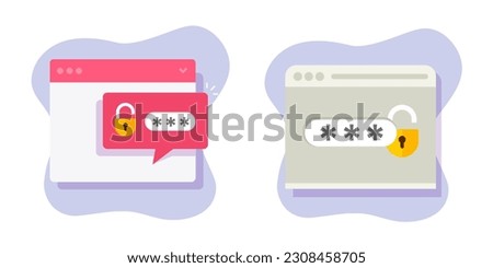 Computer password code request for private data online icon flat vector graphic, pc laptop with 2fa digital verification with lock padlock secure tech, id authentication permission access image