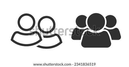 Employee people group icon, team staff simple line outline art pictogram vector graphic, user person social member silhouette clipart, two three human shape symbol label tag image isolated on white