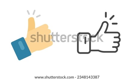 Thumb up like icon vector simple line outline art stroke image illustration, okay positive hand linear pictogram, flat recommend finger top glyph symbol set clipart web button