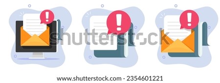 Document report error warning icon vector, mistake caution suspicious system security alert illustration graphic set, attention important fake scam email mail file message, risk danger fraud notice  
