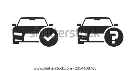 Car check test icon pictogram vector, simple vehicle auto question mark glyph symbol graphic black white, checkup registration checkmark, automobile request problem issue web label image