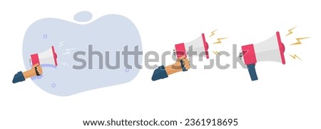 Announcement warning information attention information megaphone message icon vector graphic illustration set, man person hand with loudspeaker bullhorn special advertisement public announce image