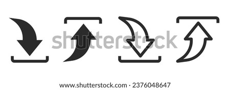 Download upload arrow button vector simple pictogram, minimum maximum symbol glyph set line outline art, import export ui action elements, send save or share file graphic image clipart