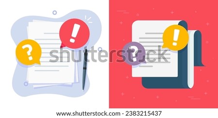 Document paper file collaboration review comments icon vector flat graphic illustration, question mark and exclamation discussion on writing text content image clipart