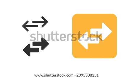Change exchange icon arrows simple vector graphic, transfer swap switch logo symbol pictogram button yellow orange black white, replace reverse two way label, opposite move image clipart line outline