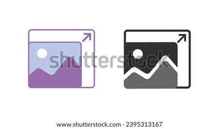 Image photo upscale enlarge icon ui element vector graphic, picture screen resize scale illustration simple symbol, pic size expand increase sign, thumbnail width height maximize clipart set flat