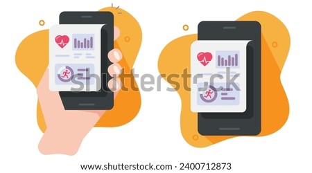 Fitness health cell phone app vector icon graphic illustration, activity steps counter monitoring on mobile cellphone smartphone, run walking tracker