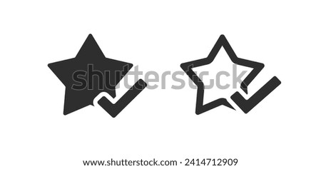 Star review check mark button element vector simple graphic pictogram set, checkmark reating quality evaluation service glyph symbol illustration image clipart