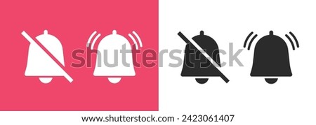 Alarm silence notifications off icon vector simple graphic pictogram illustration set, silent mode on symbol, sound voice door bell alert reminder, mute alarm messages ringer image clipart