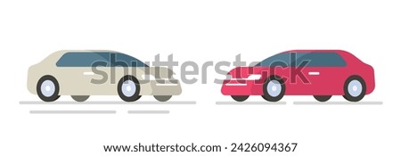 Car icon vector, vehicle isolated graphic flat cute simple illustration set, auto automobile transport image white red color modern minimal design clipart