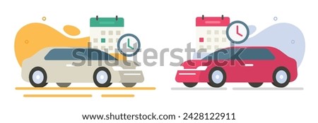 Car auto rental share ride schedule service icon vector modern flat cartoon cute graphic illustration set minimal design, 3d taxi order booking reservation event vehicle automobile planner image  