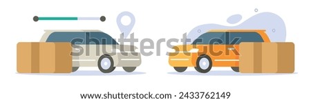 Deliver package parcel car service by local taxi auto icon vector flat cartoon graphic illustration, small cargo freight shipment transport pick up driver image modern design clipart