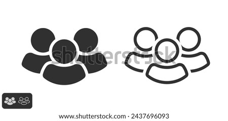 People group icon vector, simple employee staff team symbol graphic set black white filled line outline stroke art, crowd persons silhouette shape, users or customers social pictogram image clipart