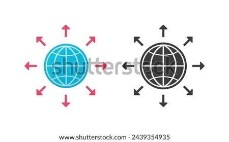 World global expansion icon vector, earth globe expanding international market sign symbol simple graphic set, spread worldwide infrastructure transformation image clipart