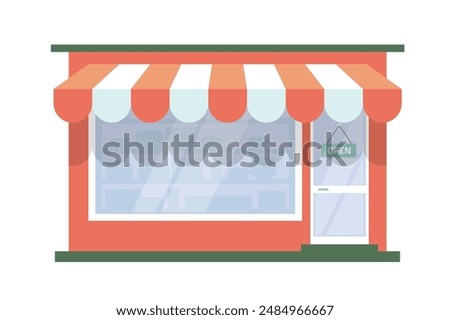 Store building icon vector, shop market front window red graphic illustration flat cartoon isolated cut out image clip art, modern storefront facade design, supermarket boutique cute