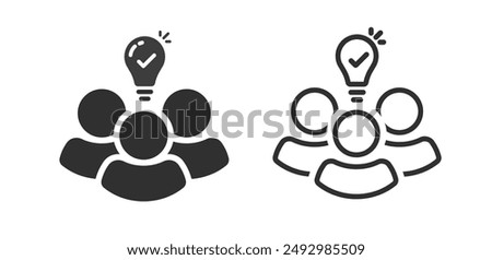 Team insight icon line outline thin stroke set, people leadership lightbulb simple pictogram graphic illustration, idea of expert community group, education brainstorm sign image clip art